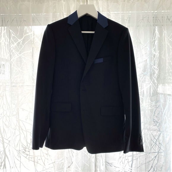 KENZO PARIS K FIT NAVY BLUE BUTTON DOWN HOMME WOOL BLAZER COAT - Picture 2 of 13